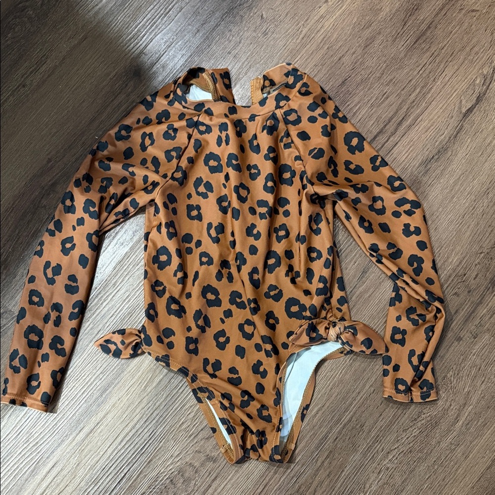 Old Navy Girls Brown Leopard Print Long Sleeve One-Piece Swimsuit